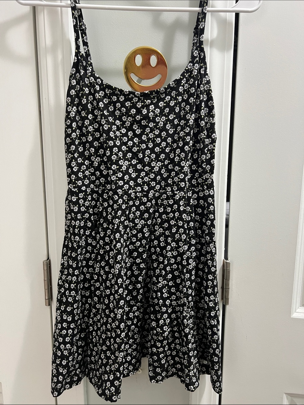 H&M Black Mini Dress with White Daisy Print